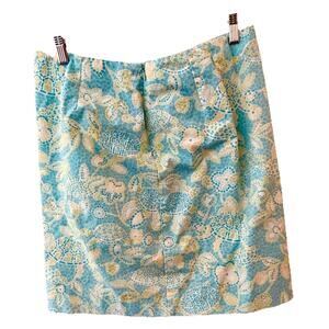 Talbots Pencil Skirt Sz 14 Blue Yellow Turtle Print Beach Resort Made In USA